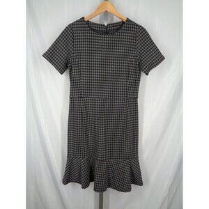Banana Republic Flounce Dress Size 10 Houndstooth Black Gray New